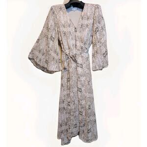 Bohemian Wrap Midi Dress Flowy Elegant Sheer Belted Fairycore Coquette Size Med